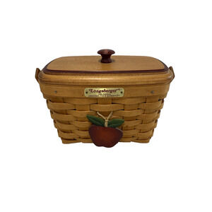 1996 Longaberger Dresden Tour Basket w/Lid & Apple Tie-On 7"L x 3.5"W x 4.75"H